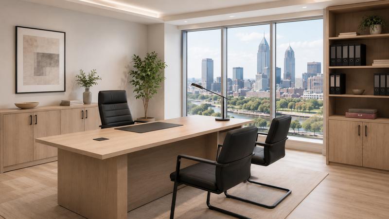 Private office with executive desk and shelving fully assembled